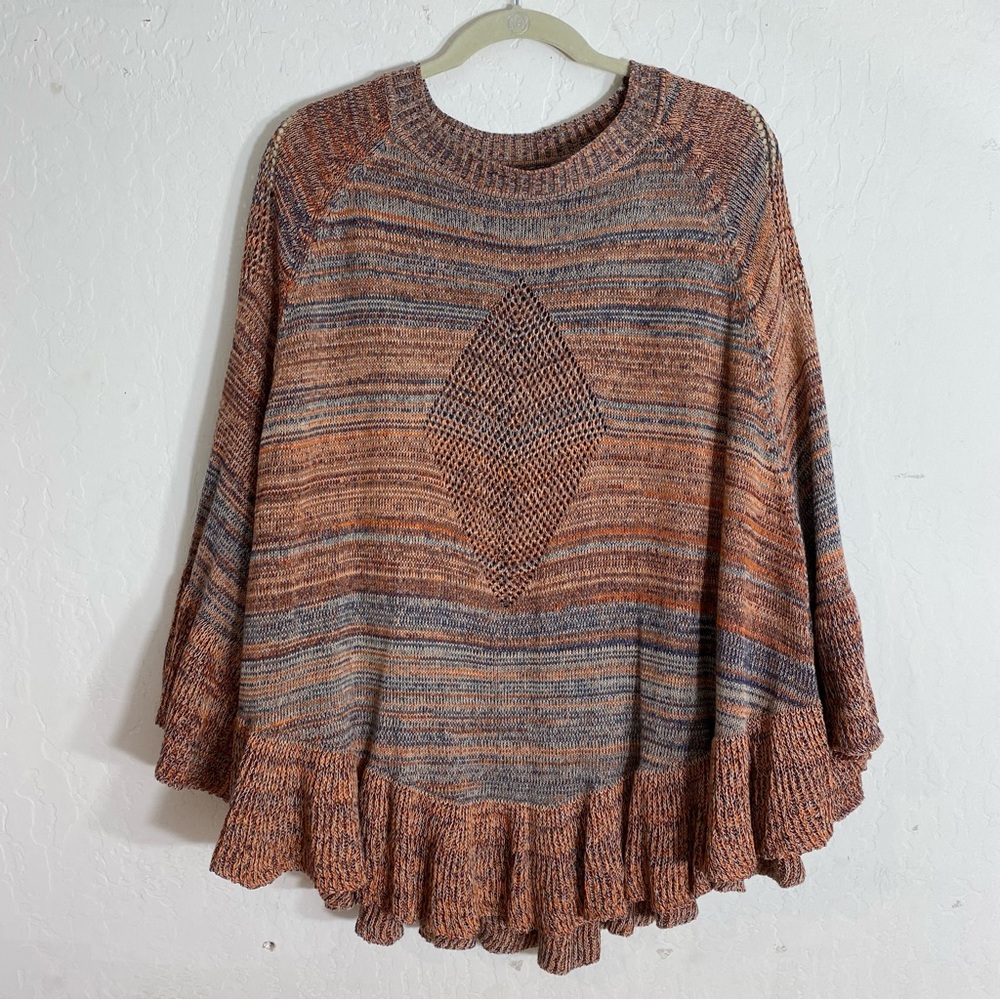 Gena Accessories Knit Cape Poncho Earth Tone One Size Fits Most
